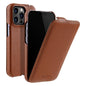 MELKCO For iPhone 13 Pro Litchi Texture Phone Case Genuine Cow Leather+PC Vertical Flip Back Cover