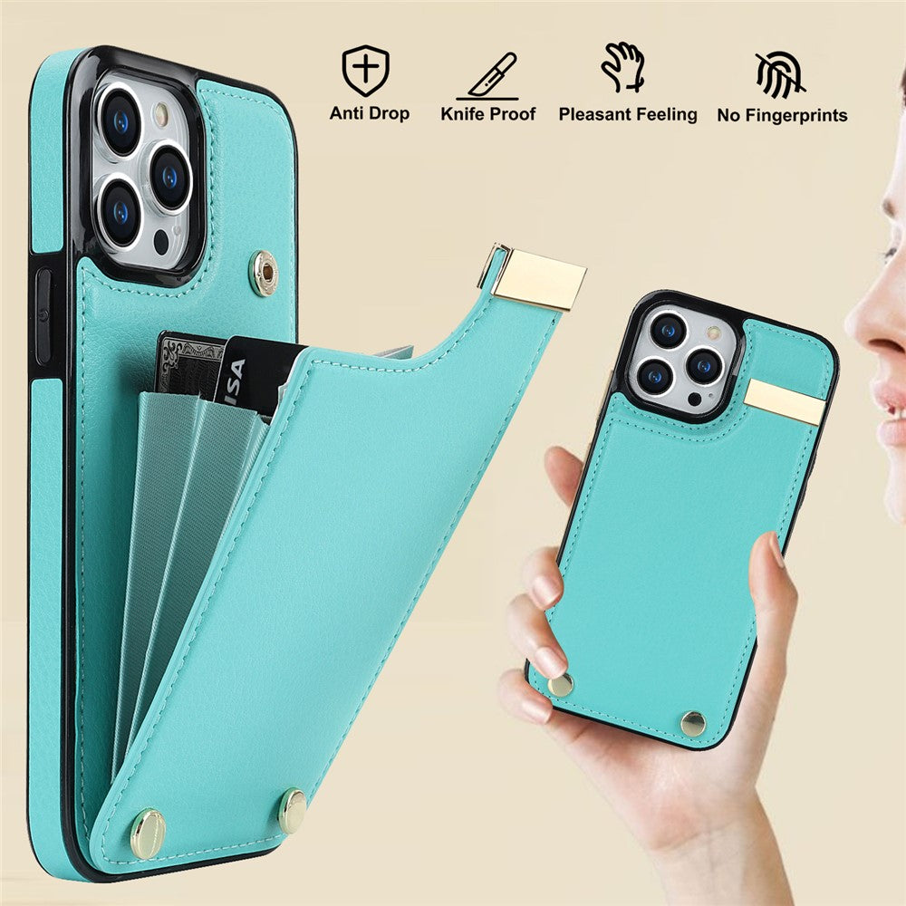 Phone Case for iPhone 13 Pro TPU+PU Leather+Metal Hardware Phone Cover with Card Holder