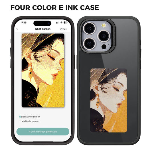 For iPhone 15 Pro E Ink Phone Case 4-Color Screen Play DIY Phone Cover