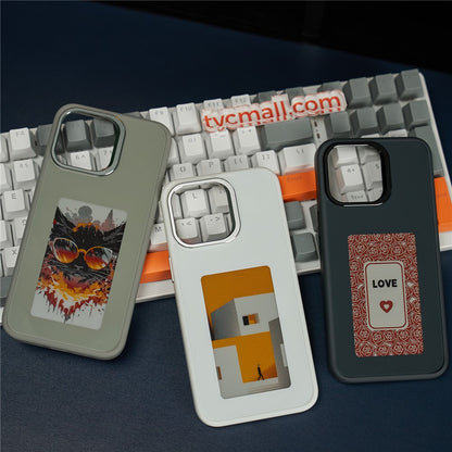 For iPhone 15 Pro E Ink Phone Case 4-Color Screen Play DIY Phone Cover
