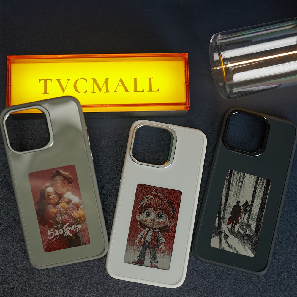 For iPhone 15 Pro E Ink Phone Case 4-Color Screen Play DIY Phone Cover