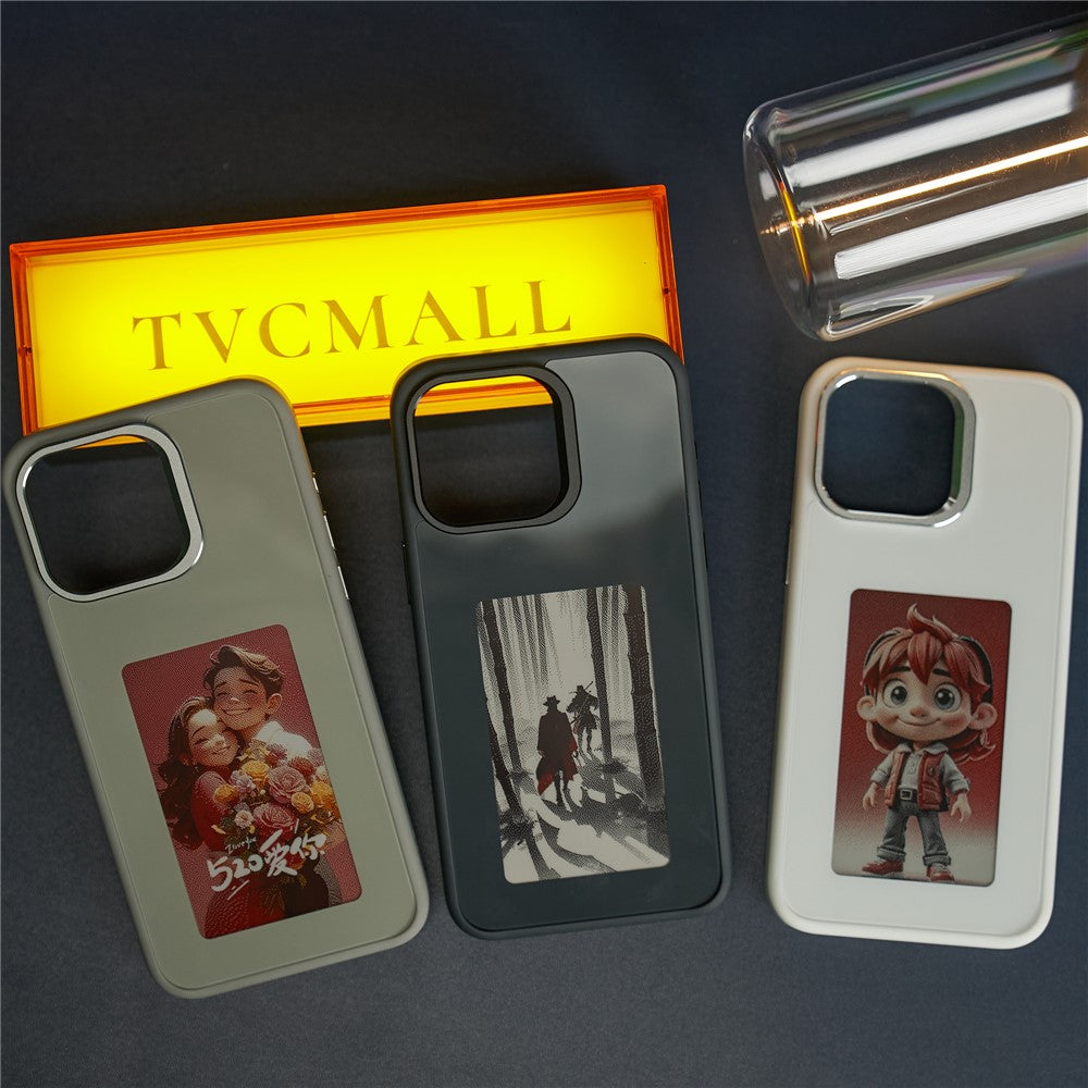 For iPhone 15 Pro E Ink Phone Case 4-Color Screen Play DIY Phone Cover