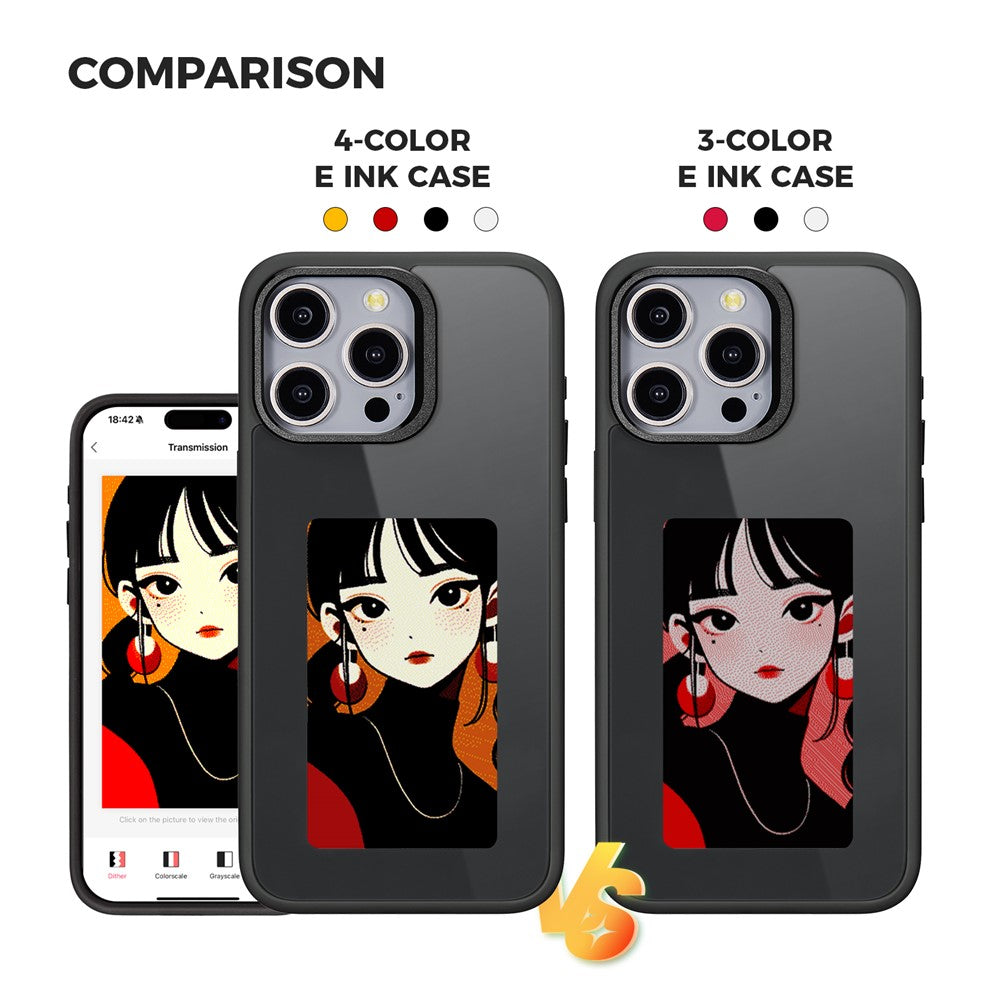 For iPhone 15 Pro E Ink Phone Case 4-Color Screen Play DIY Phone Cover