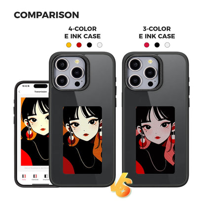 For iPhone 15 Pro E Ink Phone Case 4-Color Screen Play DIY Phone Cover
