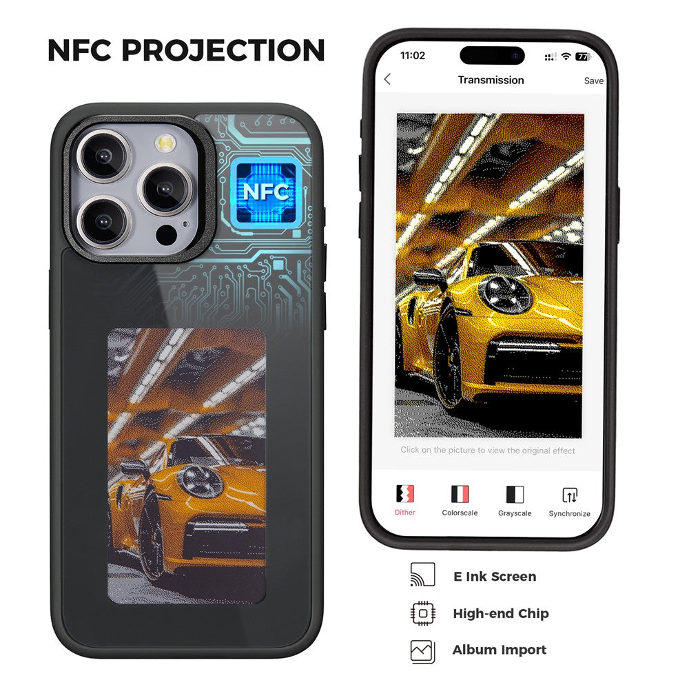 For iPhone 15 Pro E Ink Phone Case 4-Color Screen Play DIY Phone Cover