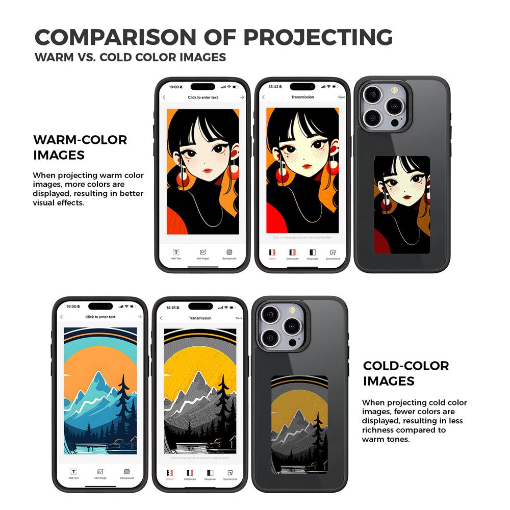 For iPhone 15 Pro E Ink Phone Case 4-Color Screen Play DIY Phone Cover