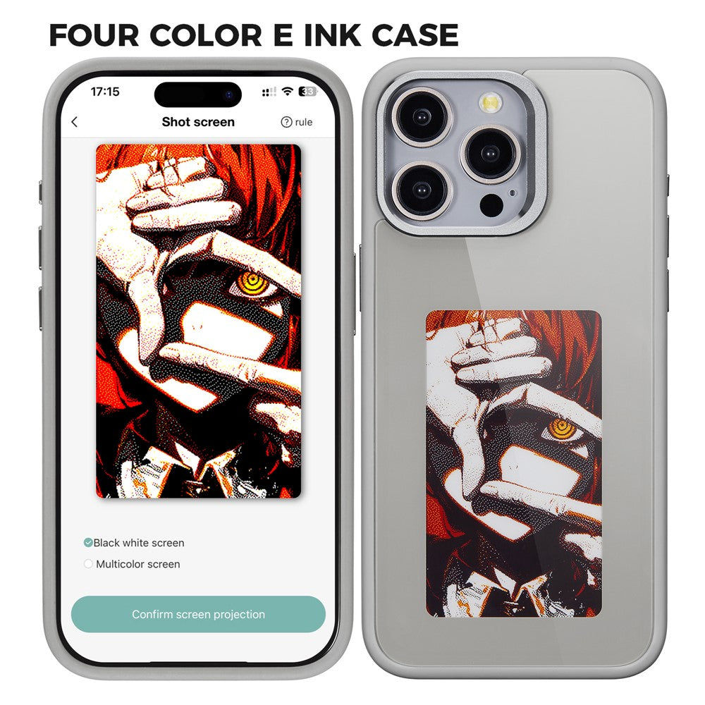 For iPhone 15 Pro E Ink Phone Case 4-Color Screen Play DIY Phone Cover