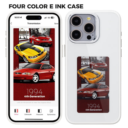 For iPhone 15 Pro E Ink Phone Case 4-Color Screen Play DIY Phone Cover