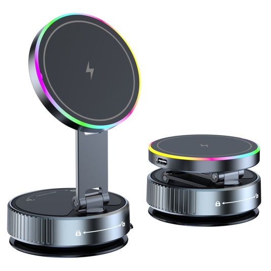 K3 Rotating Magnetic Car Phone Holder Wireless Charging Vacuum Sucker Desktop Stand with Colorful Light