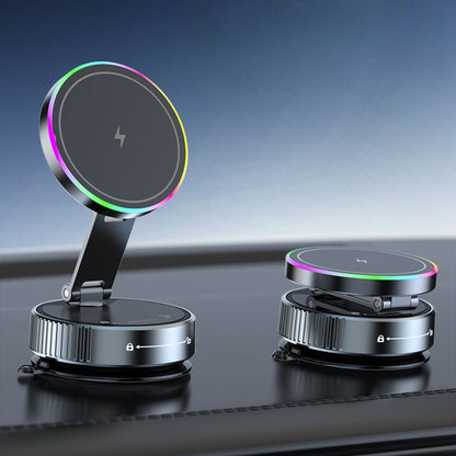 K3 Rotating Magnetic Car Phone Holder Wireless Charging Vacuum Sucker Desktop Stand with Colorful Light