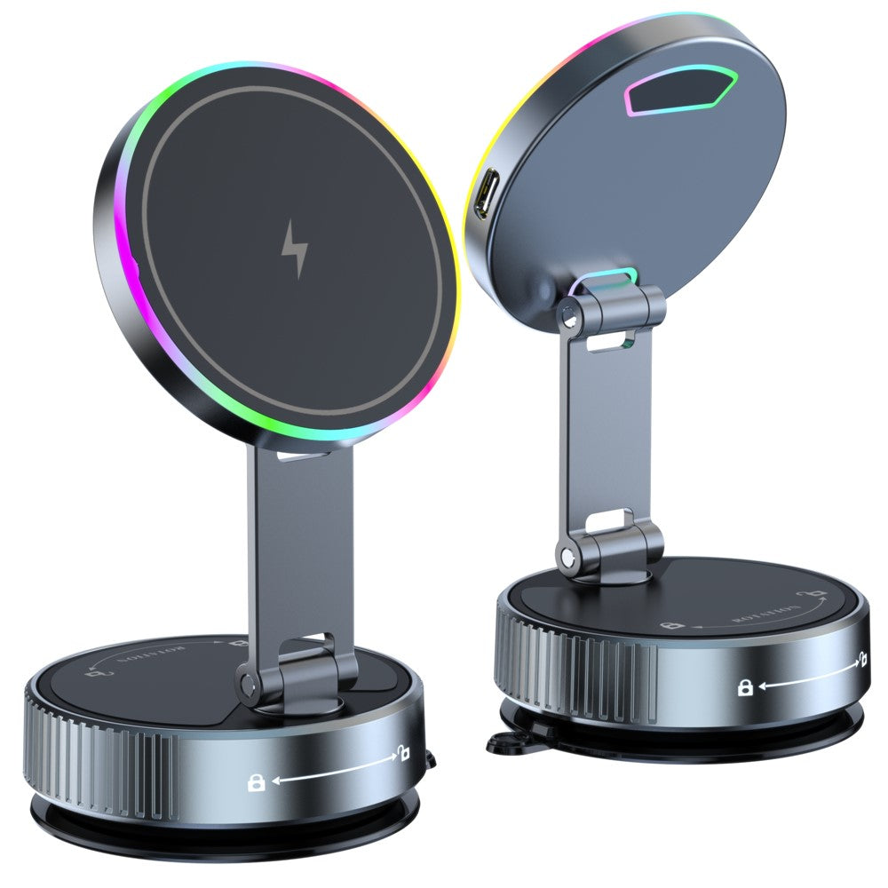K3 Rotating Magnetic Car Phone Holder Wireless Charging Vacuum Sucker Desktop Stand with Colorful Light