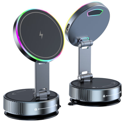 K3 Rotating Magnetic Car Phone Holder Wireless Charging Vacuum Sucker Desktop Stand with Colorful Light