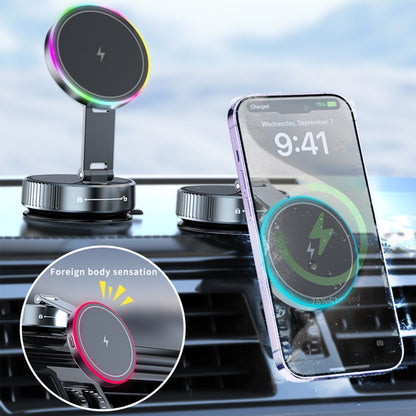 K3 Rotating Magnetic Car Phone Holder Wireless Charging Vacuum Sucker Desktop Stand with Colorful Light