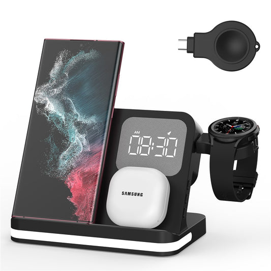 B-22 3 in 1 Wireless Charger 15W Charging Station for Samsung Galaxy Phone  /  Watch  /  Buds with Alarm Clock