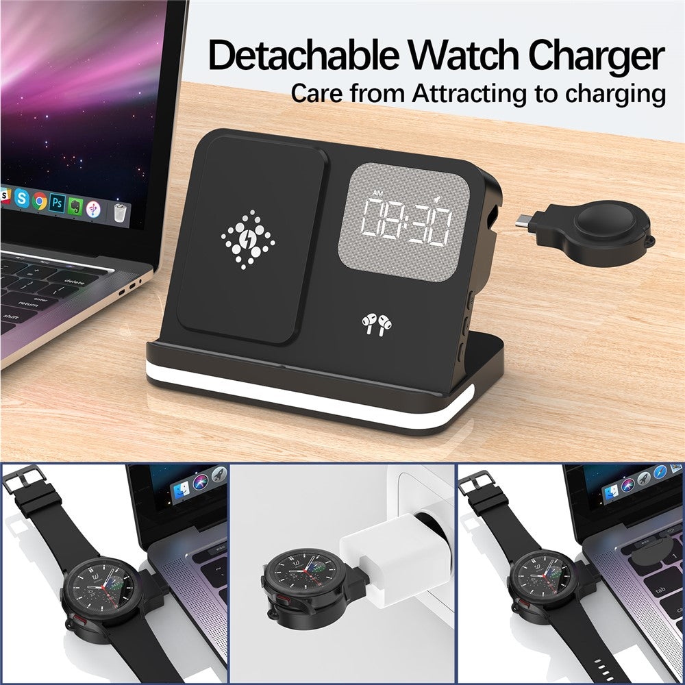 B-22 3 in 1 Wireless Charger 15W Charging Station for Samsung Galaxy Phone  /  Watch  /  Buds with Alarm Clock