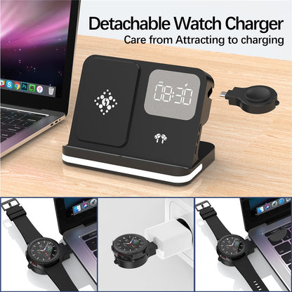 B-22 3 in 1 Wireless Charger 15W Charging Station for Samsung Galaxy Phone  /  Watch  /  Buds with Alarm Clock