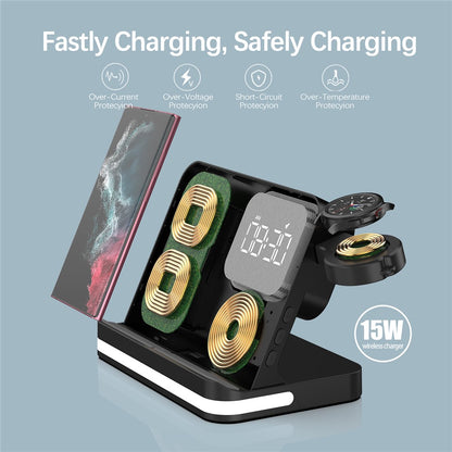 B-22 3 in 1 Wireless Charger 15W Charging Station for Samsung Galaxy Phone  /  Watch  /  Buds with Alarm Clock