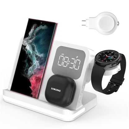 B-22 3 in 1 Wireless Charger 15W Charging Station for Samsung Galaxy Phone  /  Watch  /  Buds with Alarm Clock