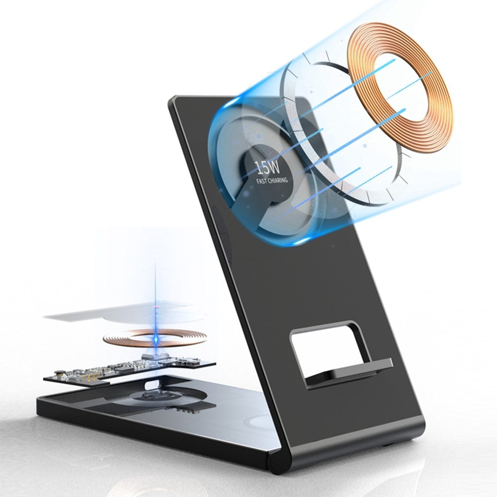 T05 Foldable 15W Magnetic Wireless Charger Transparent Charging Station for iPhone 13 / 12 / Apple Watch / AirPods Pro