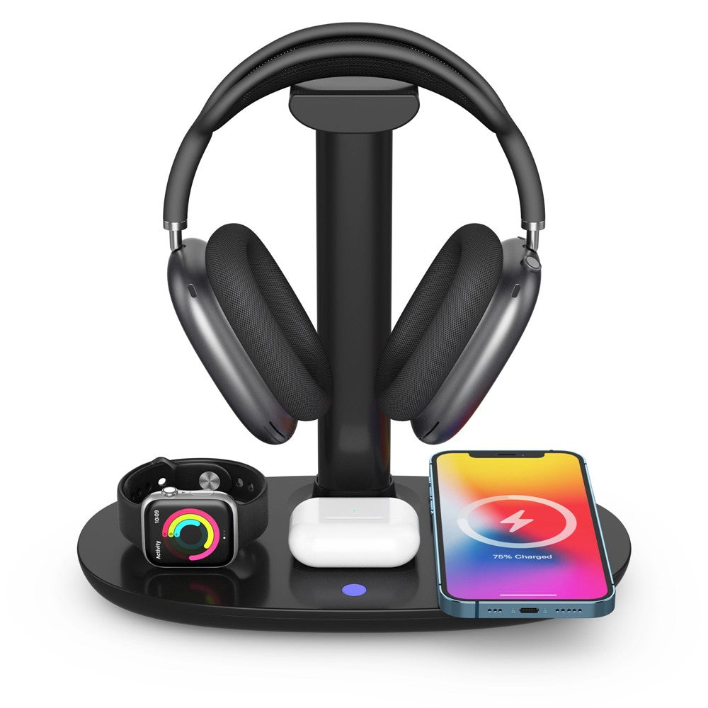 B-15A 4 in 1 Multi-function Charging Dock with Headset Stand Wireless Charging Station for iPhone iWatch AirPods