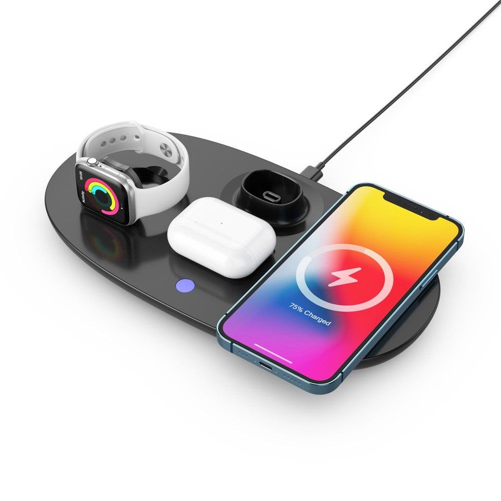 B-15A 4 in 1 Multi-function Charging Dock with Headset Stand Wireless Charging Station for iPhone iWatch AirPods