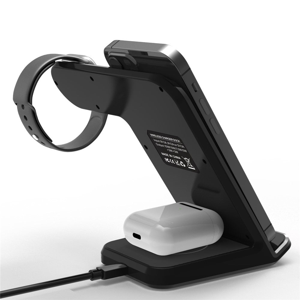 F11 Pro 3 in 1 Wireless Charger 15W Fast Charging Station for iPhone / Samsung / Apple Watch / TWS Earphones