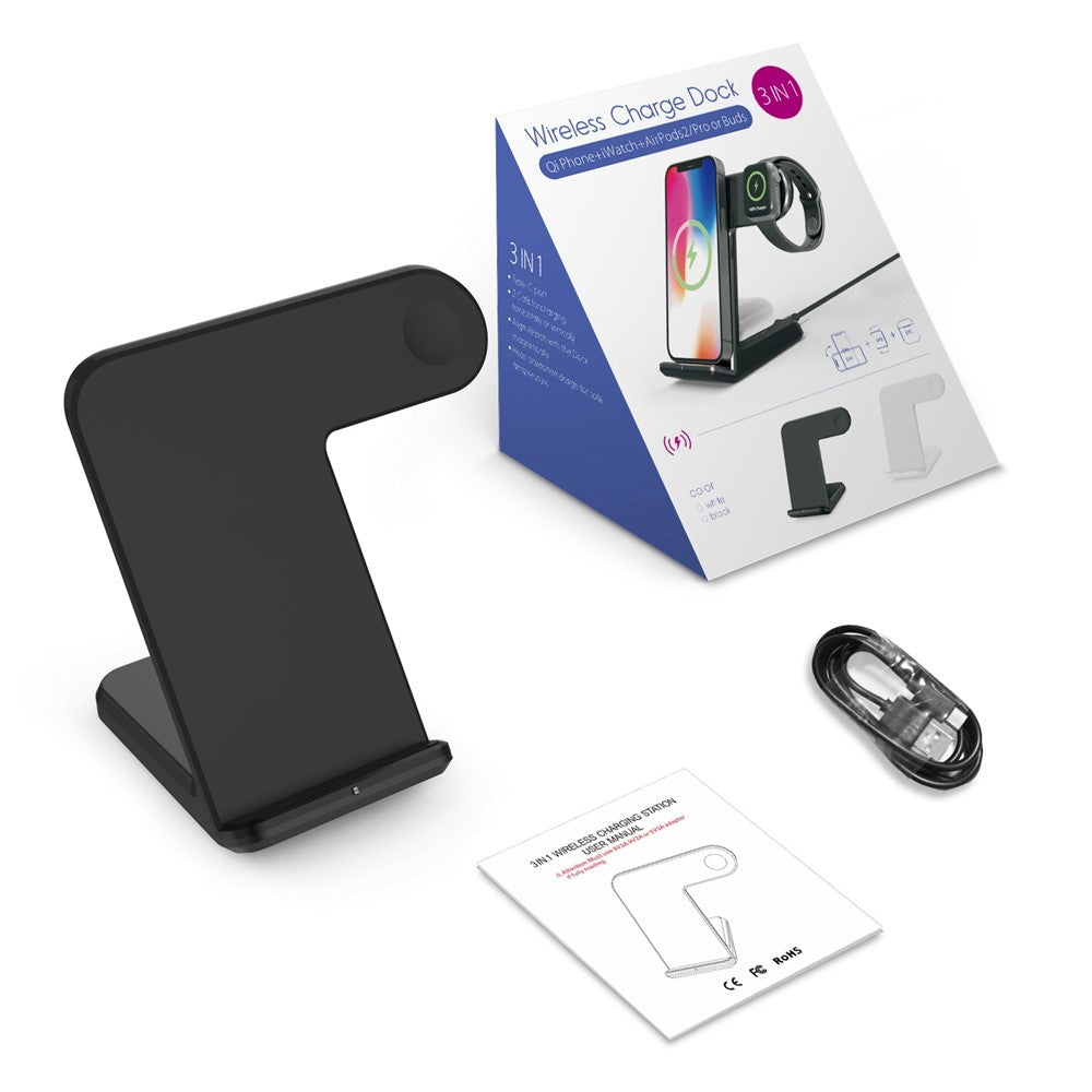 F11 Pro 3 in 1 Wireless Charger 15W Fast Charging Station for iPhone / Samsung / Apple Watch / TWS Earphones