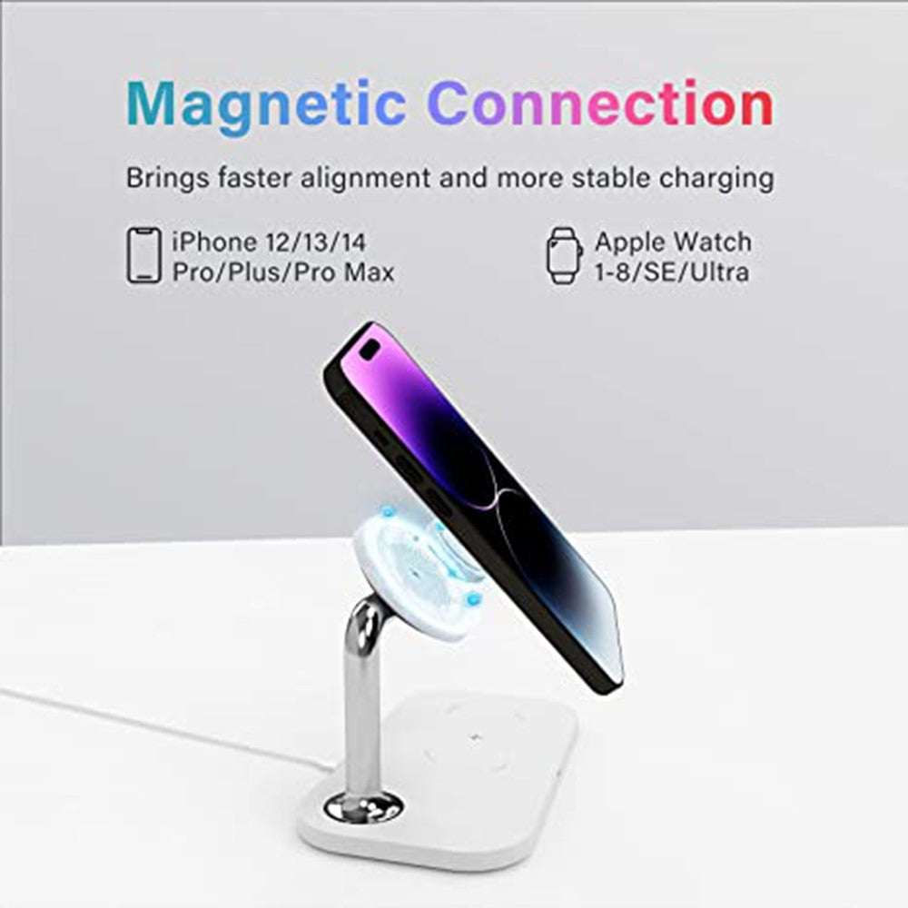 OJD-85 3-in-1 15W Wireless Charger Magnetic Fast Charging Station for iPhone 14 / 13 / 12 / iWatch / AirPods