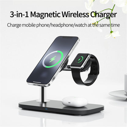 OJD-85 3-in-1 15W Wireless Charger Magnetic Fast Charging Station for iPhone 14 / 13 / 12 / iWatch / AirPods