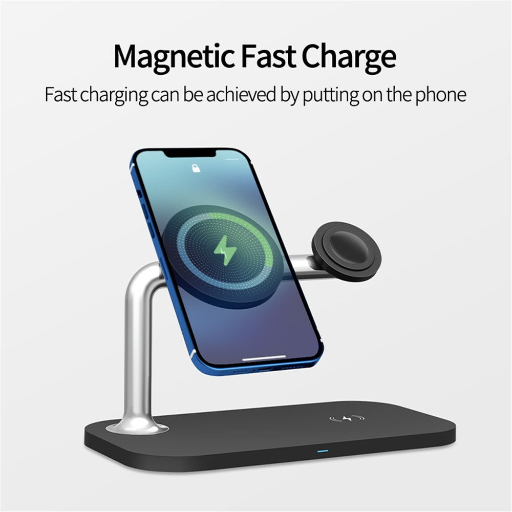 OJD-85 3-in-1 15W Wireless Charger Magnetic Fast Charging Station for iPhone 14 / 13 / 12 / iWatch / AirPods