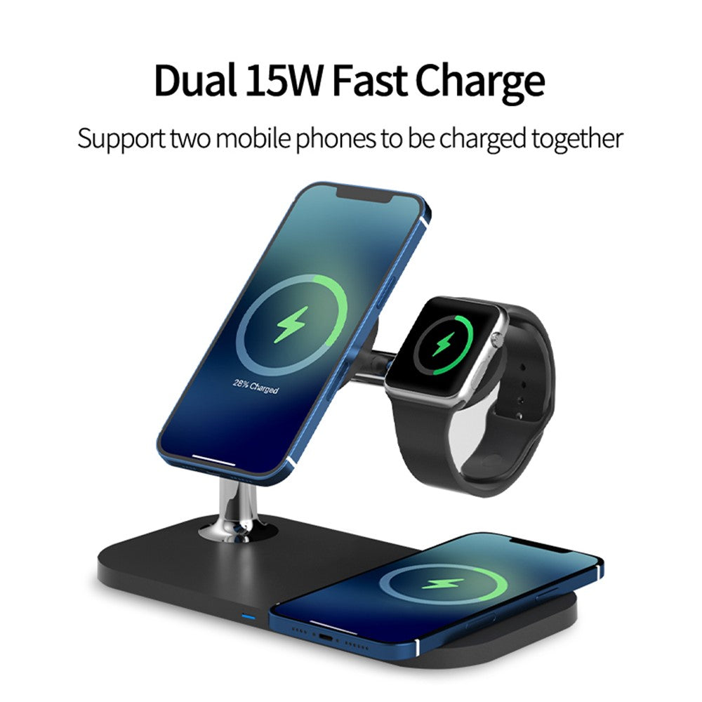 OJD-85 3-in-1 15W Wireless Charger Magnetic Fast Charging Station for iPhone 14 / 13 / 12 / iWatch / AirPods