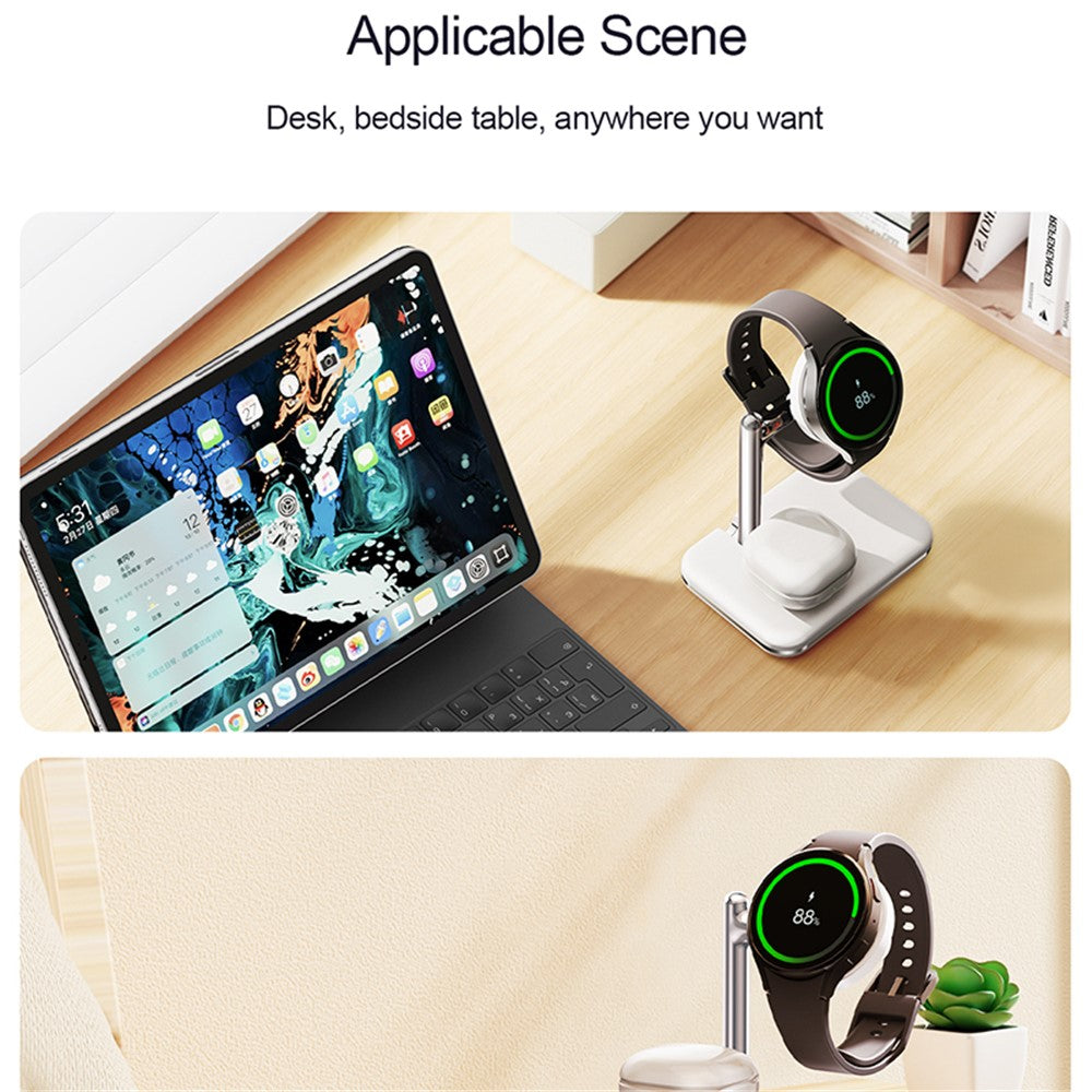 V8S Wireless Charging Station for Samsung Galaxy Buds / Watch , 2-in-1 Magnetic Foldable Wireless Charger Stand