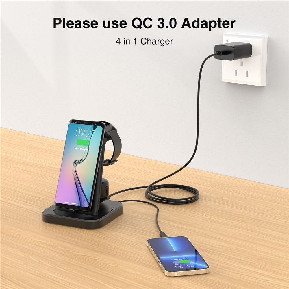 W-07 4-in-1 Wireless Charger for Samsung Galaxy S10 / S9 / Galaxy Watch Active / Active2 / Watch3 / 4 / 5 Series Charging Station