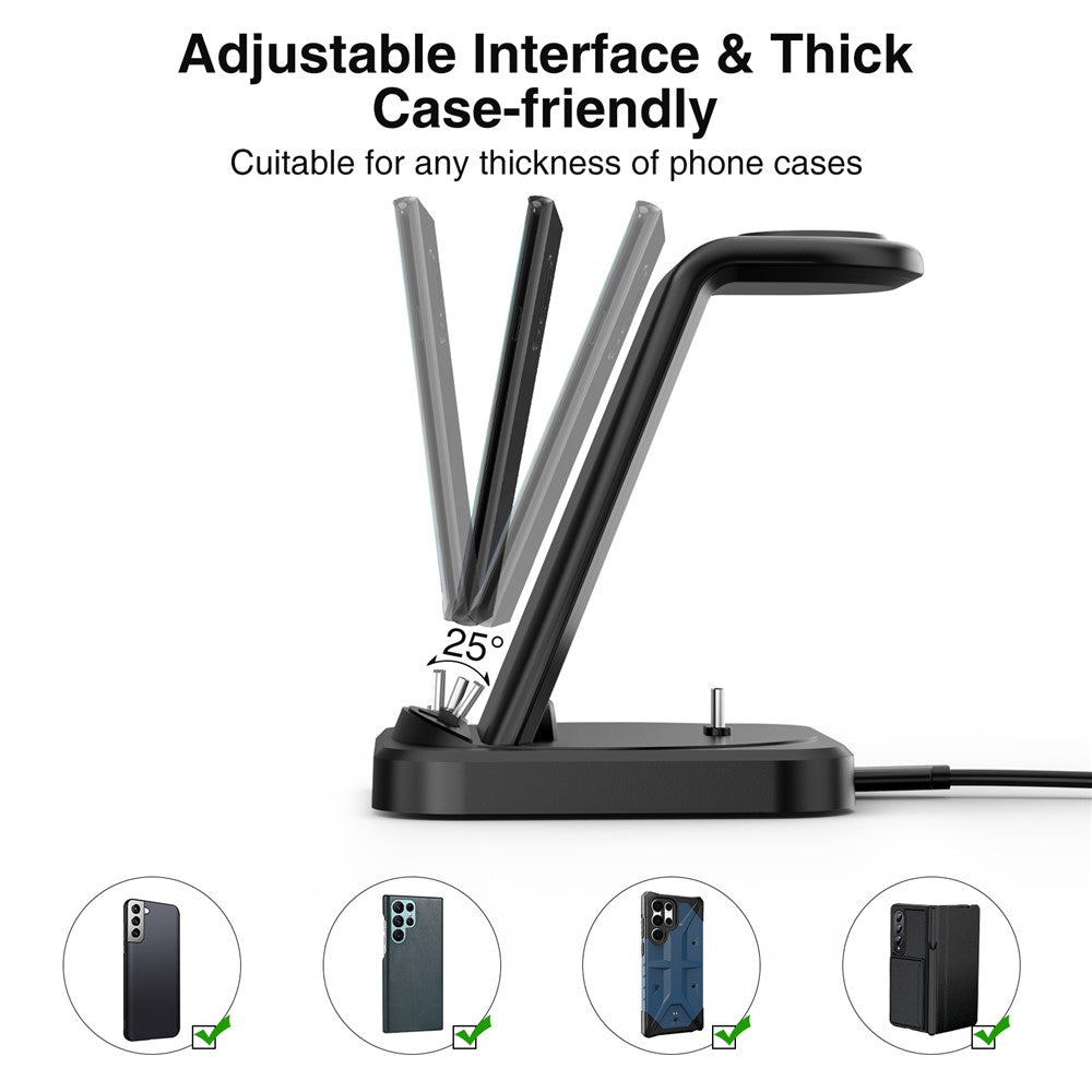 W-07 4-in-1 Wireless Charger for Samsung Galaxy S10 / S9 / Galaxy Watch Active / Active2 / Watch3 / 4 / 5 Series Charging Station