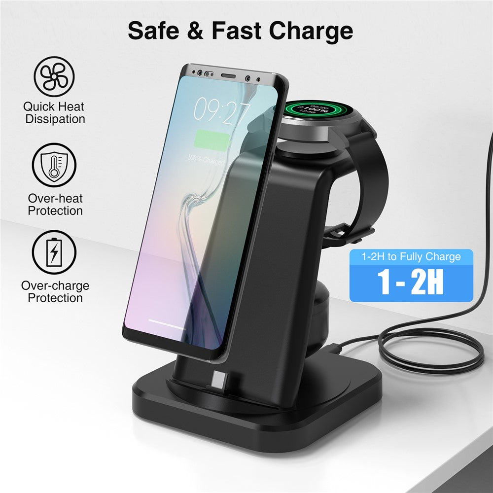 W-07 4-in-1 Wireless Charger for Samsung Galaxy S10 / S9 / Galaxy Watch Active / Active2 / Watch3 / 4 / 5 Series Charging Station