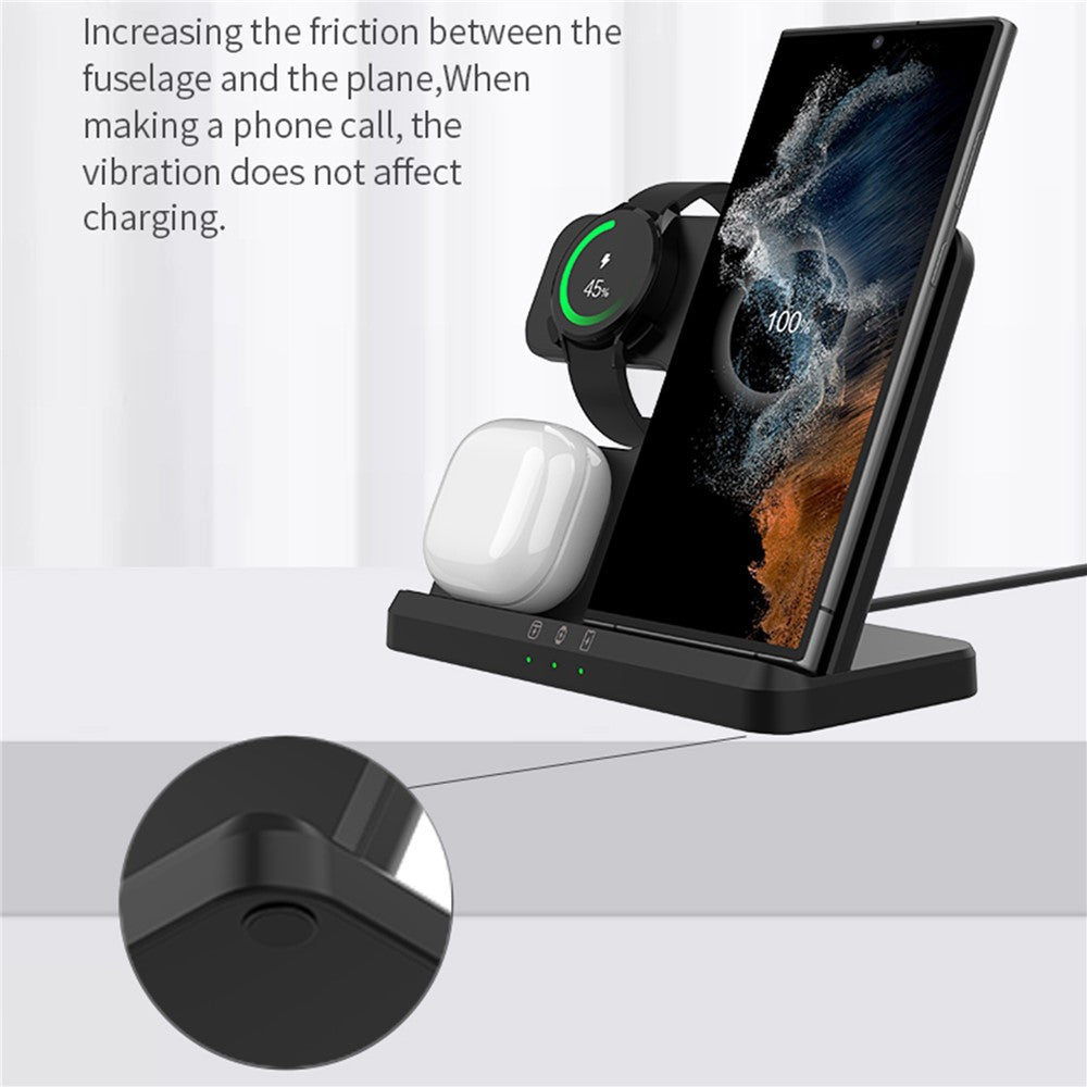 GY-Q10B 3 in 1 Fast Charger Pad Wireless Charging Station for Qi Standard Phone / Samsung Galaxy Watch / Earphone