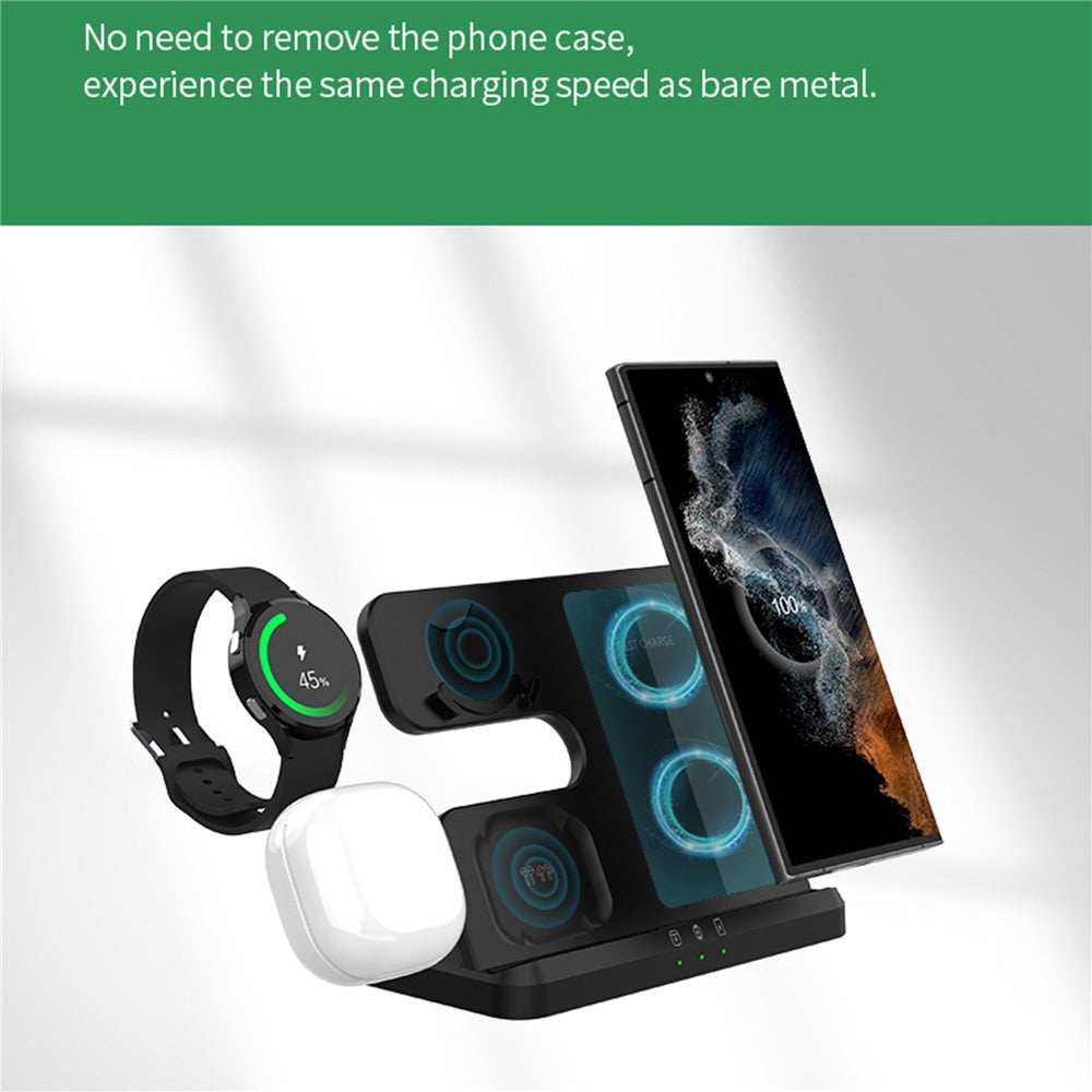 GY-Q10B 3 in 1 Fast Charger Pad Wireless Charging Station for Qi Standard Phone / Samsung Galaxy Watch / Earphone