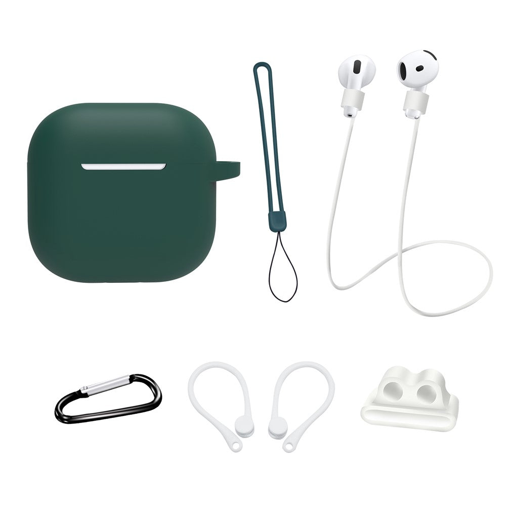 6 in 1 Headset Accessories for AirPods 4 Silicone Case + Carrying Strap + Earphone Holder + Ear Hooks + Neck Strap + Keychain