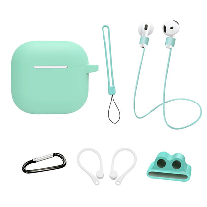 6 in 1 Headset Accessories for AirPods 4 Silicone Case + Carrying Strap + Earphone Holder + Ear Hooks + Neck Strap + Keychain