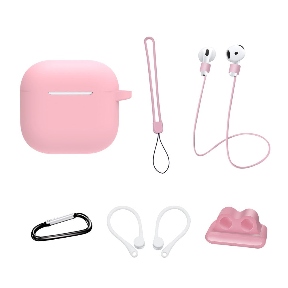 6 in 1 Headset Accessories for AirPods 4 Silicone Case + Carrying Strap + Earphone Holder + Ear Hooks + Neck Strap + Keychain