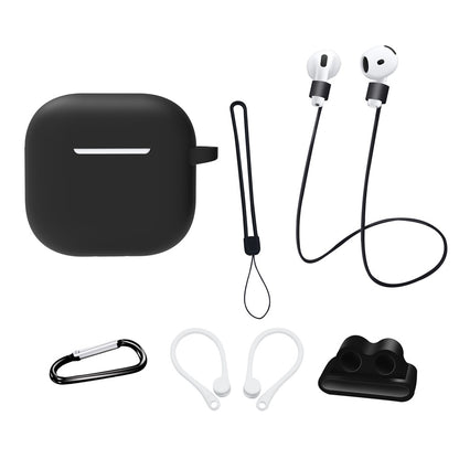 6 in 1 Headset Accessories for AirPods 4 Silicone Case + Carrying Strap + Earphone Holder + Ear Hooks + Neck Strap + Keychain