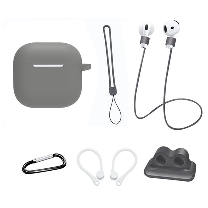 6 in 1 Headset Accessories for AirPods 4 Silicone Case + Carrying Strap + Earphone Holder + Ear Hooks + Neck Strap + Keychain
