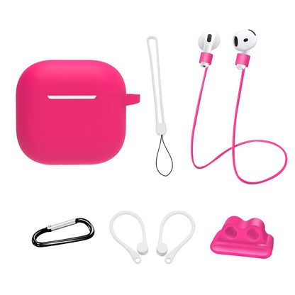 6 in 1 Headset Accessories for AirPods 4 Silicone Case + Carrying Strap + Earphone Holder + Ear Hooks + Neck Strap + Keychain