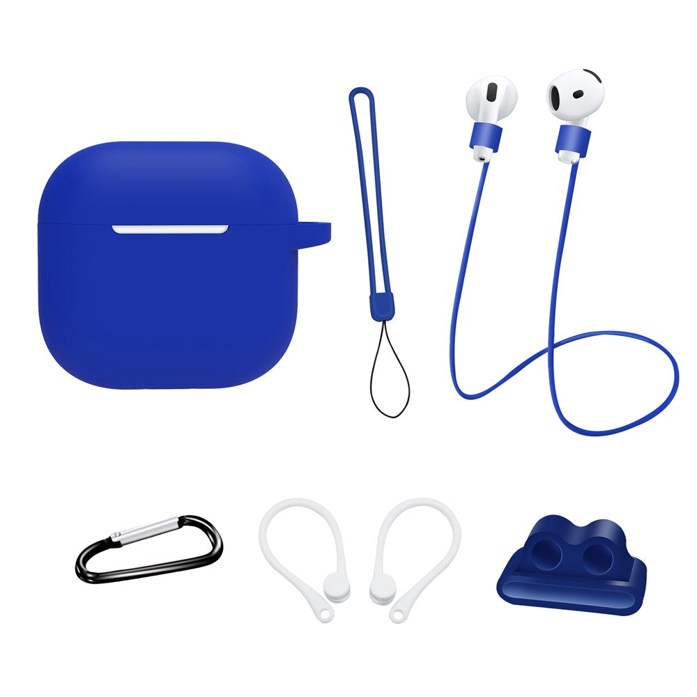 6 in 1 Headset Accessories for AirPods 4 Silicone Case + Carrying Strap + Earphone Holder + Ear Hooks + Neck Strap + Keychain