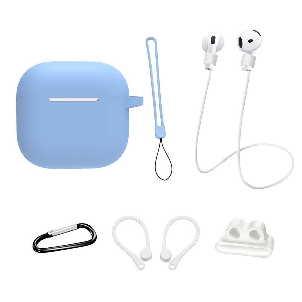 6 in 1 Headset Accessories for AirPods 4 Silicone Case + Carrying Strap + Earphone Holder + Ear Hooks + Neck Strap + Keychain