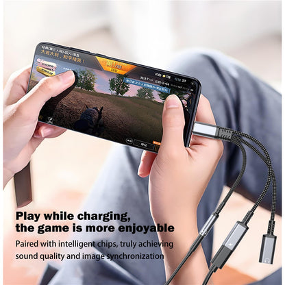 60W Type-C to 3.5mm + Type-C Headphone + Type-C PD Fast Charging Adapter 3 in 1 Audio Converter