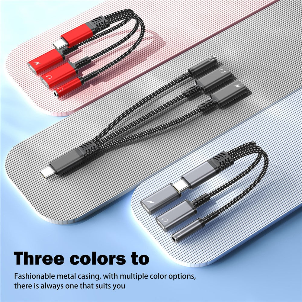 60W Type-C to 3.5mm + Type-C Headphone + Type-C PD Fast Charging Adapter 3 in 1 Audio Converter