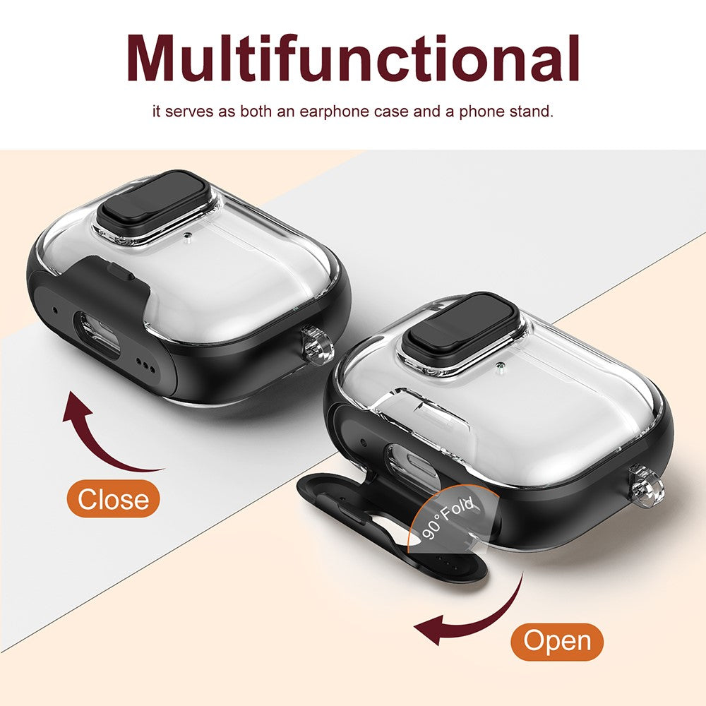 For AirPods Pro 2 Case TPU PC Earbuds Protective Cover with Switch  /  Stand  /  Carrying Hook