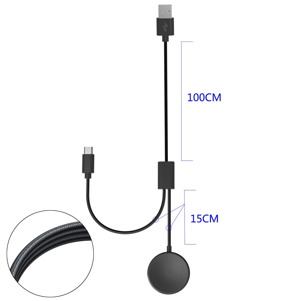 For Samsung Galaxy Watch 5 40mm 44mm / Watch 5 Pro 45mm Charger 1.15m 2-in-1 Watch Charger Type-C PD Wireless Charging Station Dock