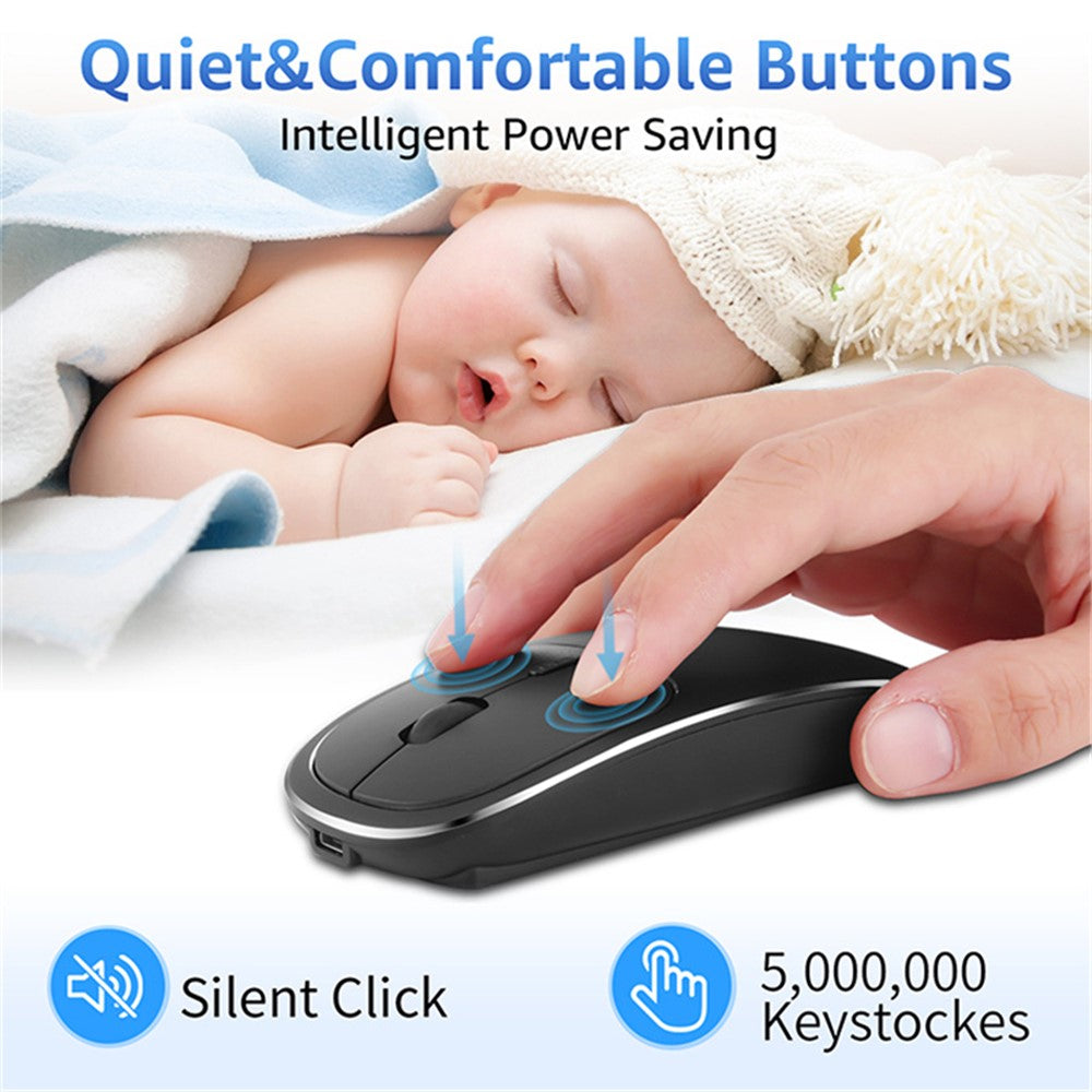 2.4G Wireless Computer Laptop Mouse Rechargeable Aluminium Alloy Mice with Type-C Adapter